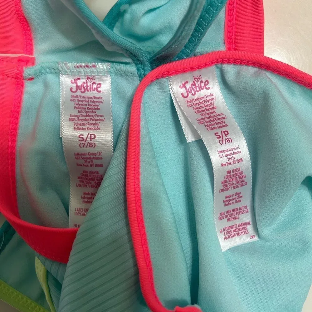 Justice Girls 2pc Bikini Blue & Pink Set(Size Small 7/8)